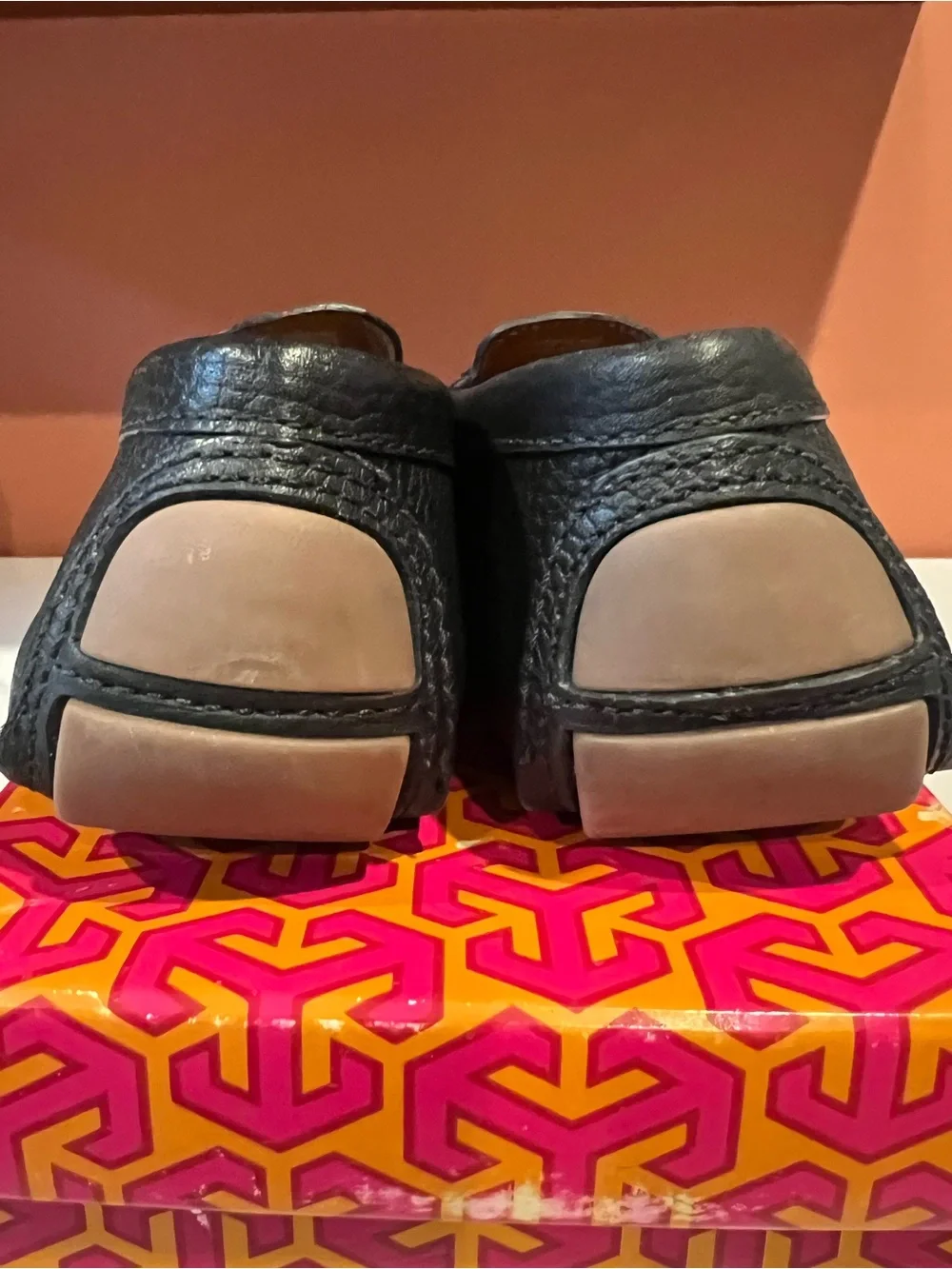 Tory Burch Black Pebbled Leather Logo Loafers